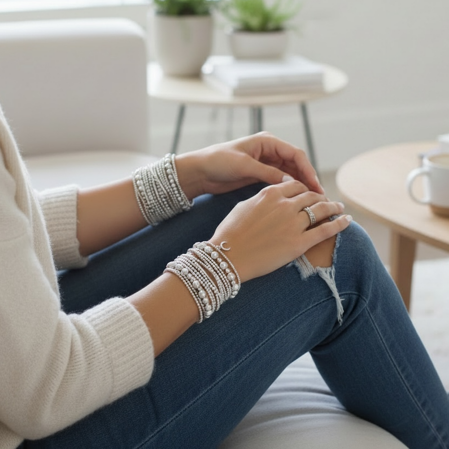 Sterling Silver Crescent Moon Bracelet – Dainty Minimalist Charm Bracelet, Stackable Everyday Jewelry Gift