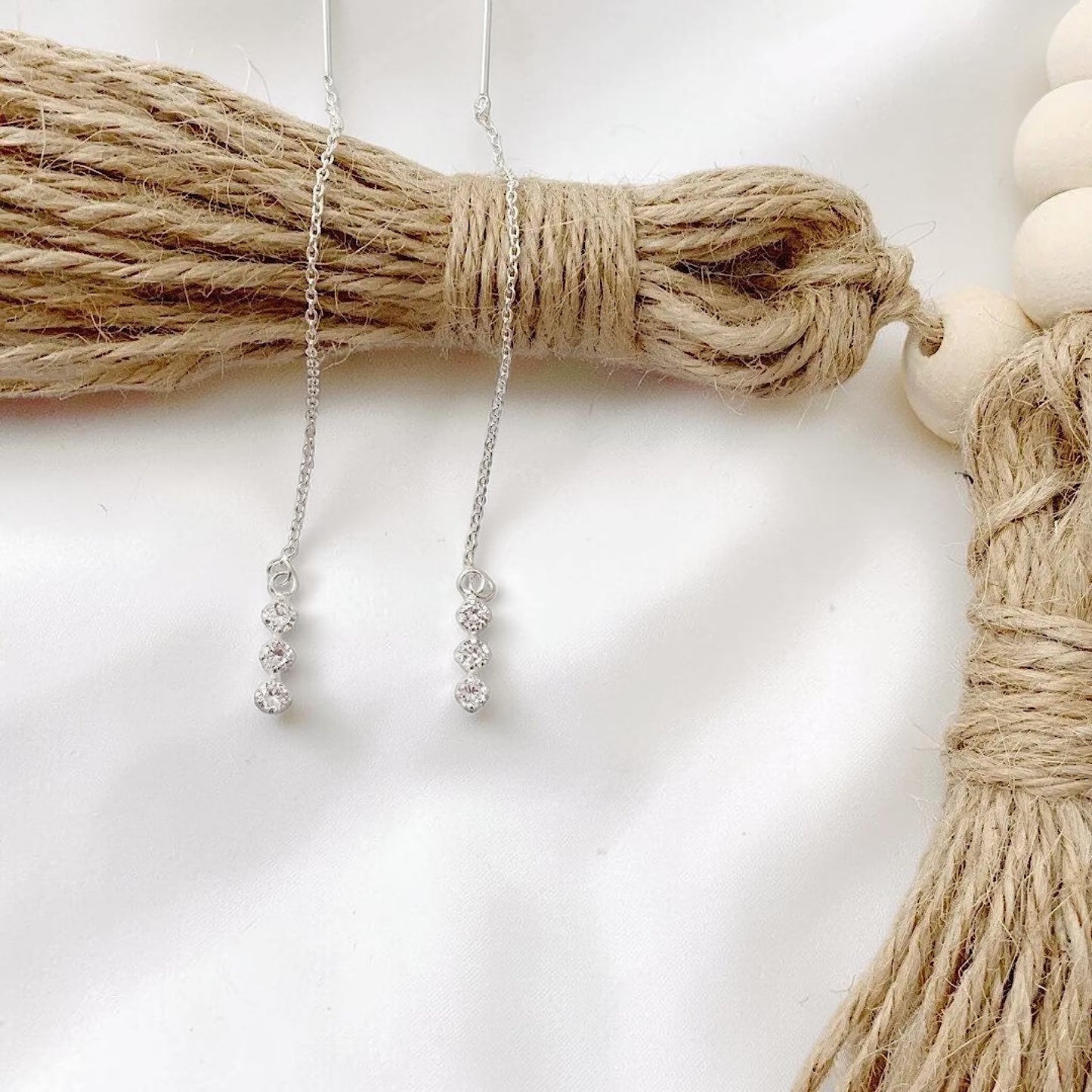 Silver Threader Earrings – Dainty Minimalist Sterling Silver Thread Drop Earrings, Everyday Jewelry for Women