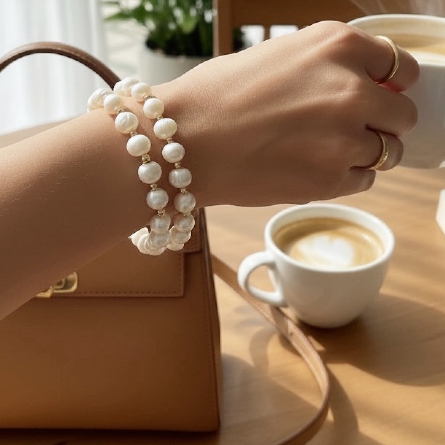 Freshwater Pearl Bridal Bracelet | Gold Filled Stretch Bracelet