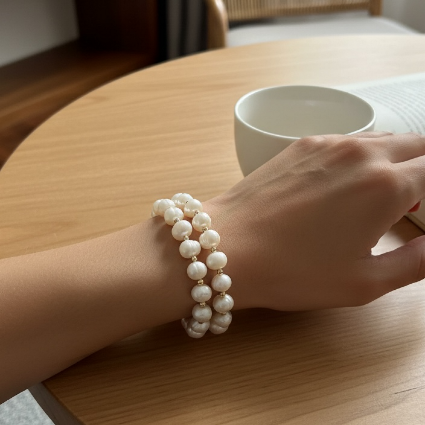 Freshwater Pearl Bridal Bracelet | Gold Filled Stretch Bracelet