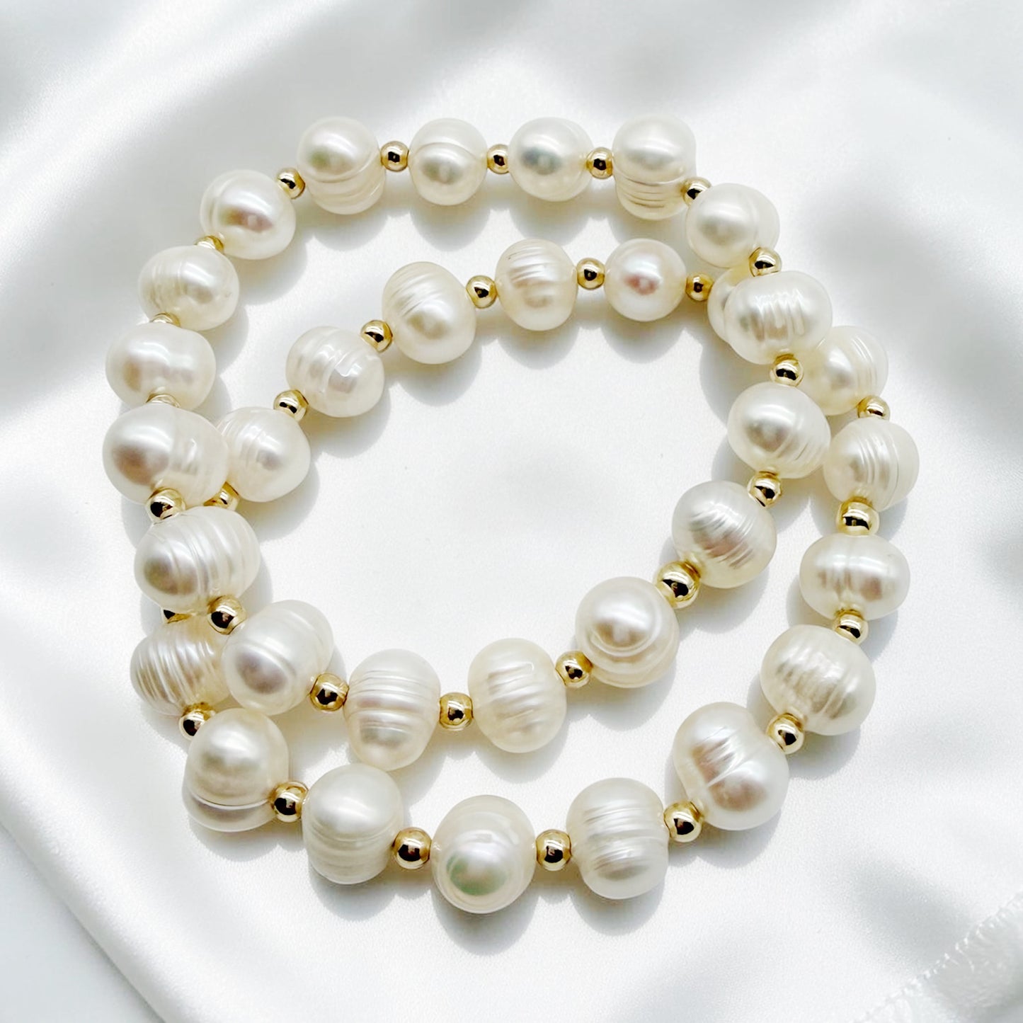 Freshwater Pearl Bridal Bracelet | Gold Filled Stretch Bracelet