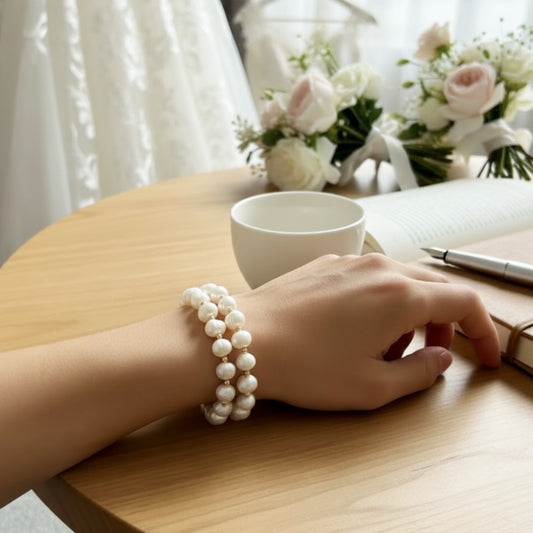 Freshwater Pearl Bridal Bracelet | Gold Filled Stretch Bracelet