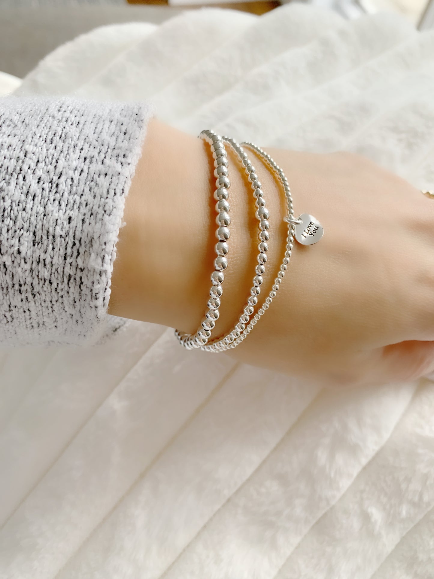 Silver bead Bracelet set of 3