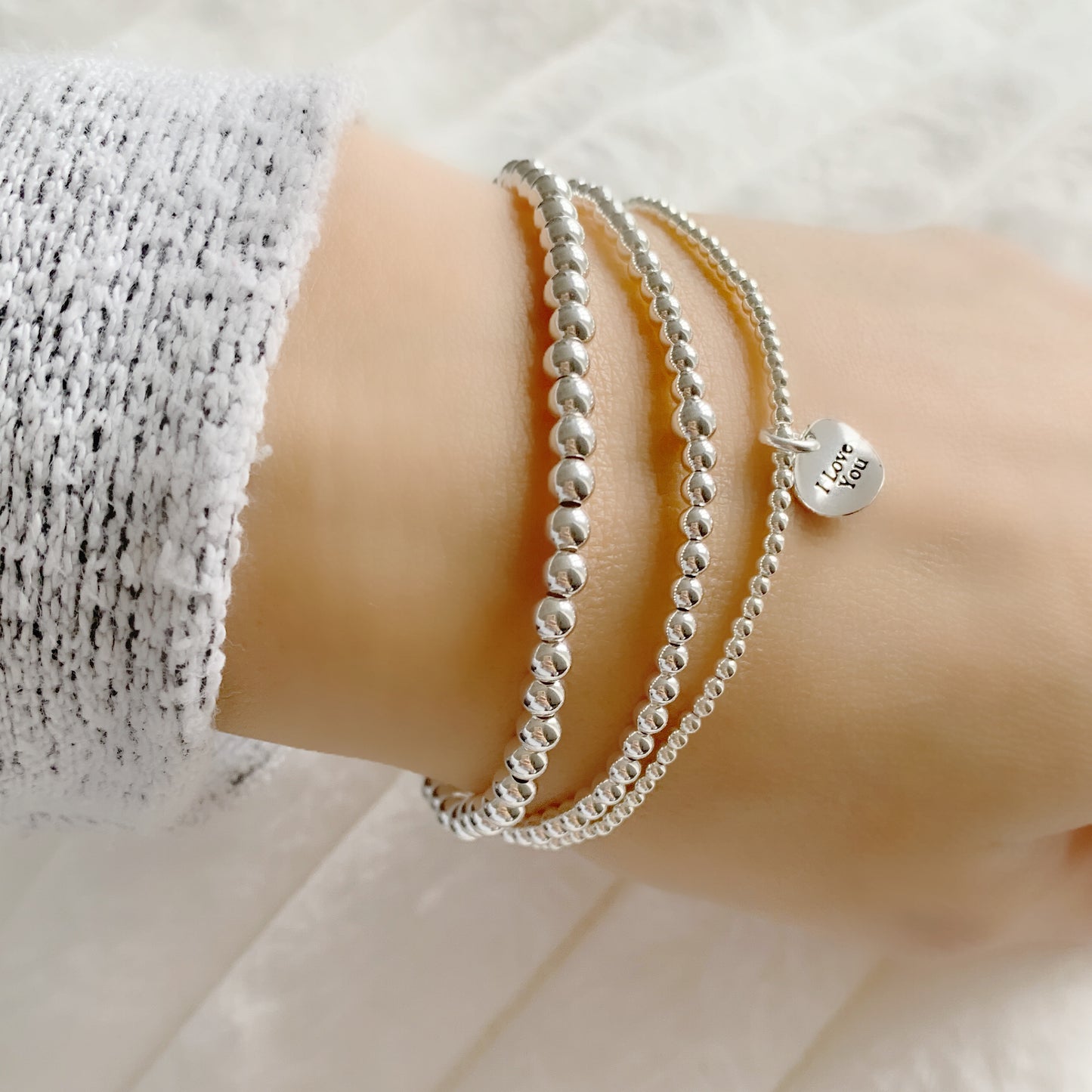 Silver bead Bracelet set of 3