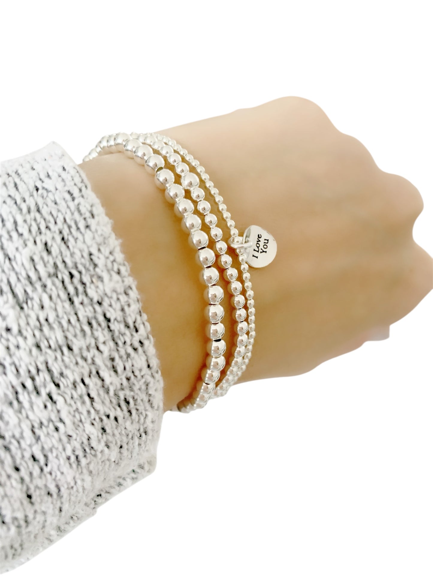 Silver bead Bracelet set of 3