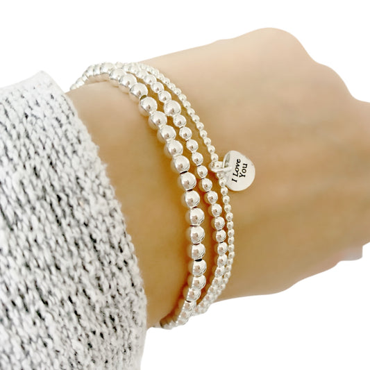 Silver bead Bracelet set of 3