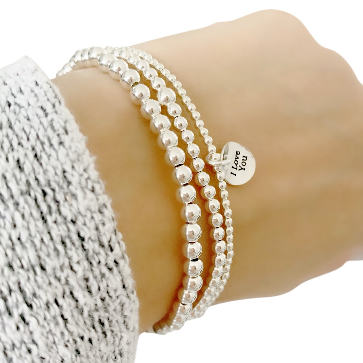 Silver bead Bracelet set of 3
