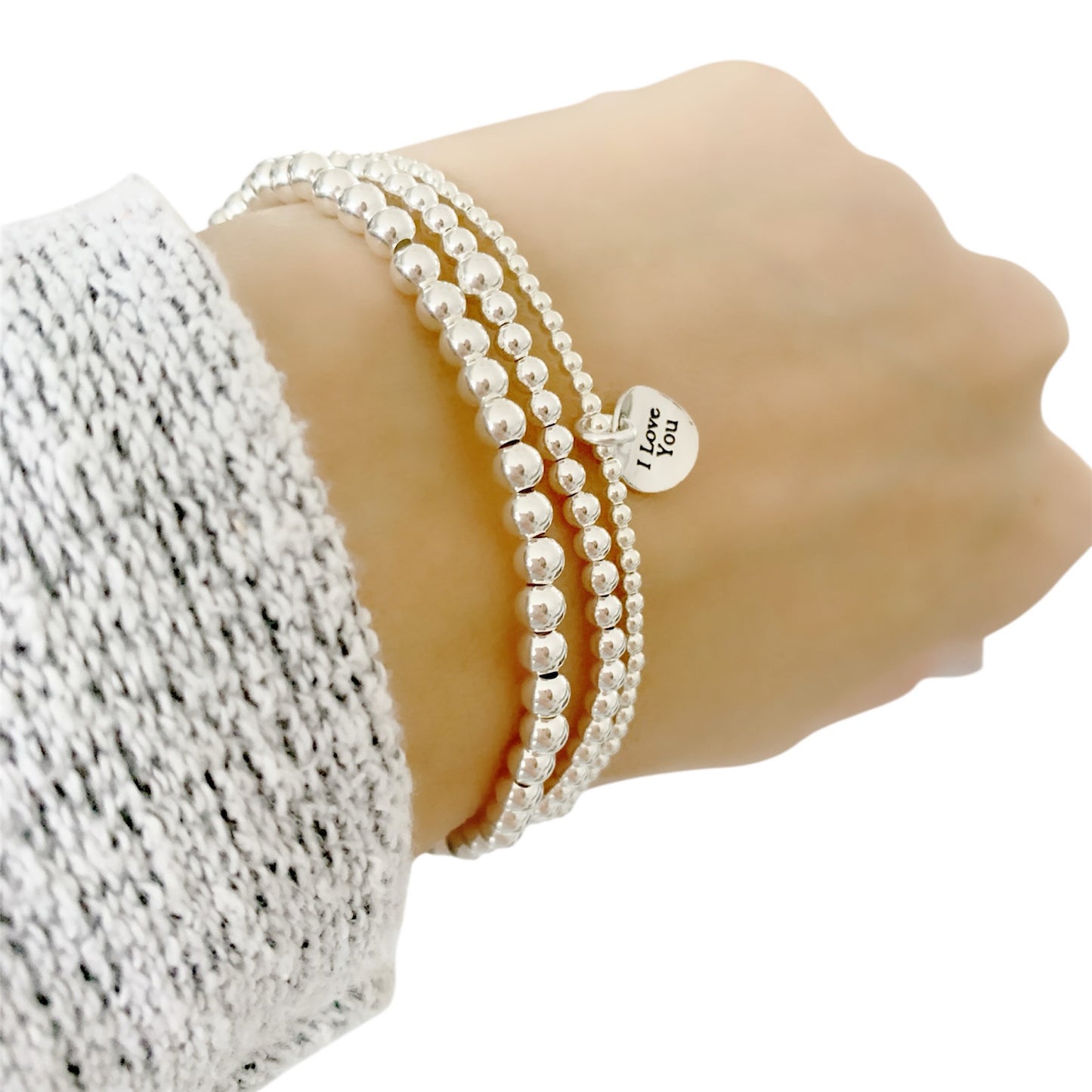 Silver bead Bracelet set of 3