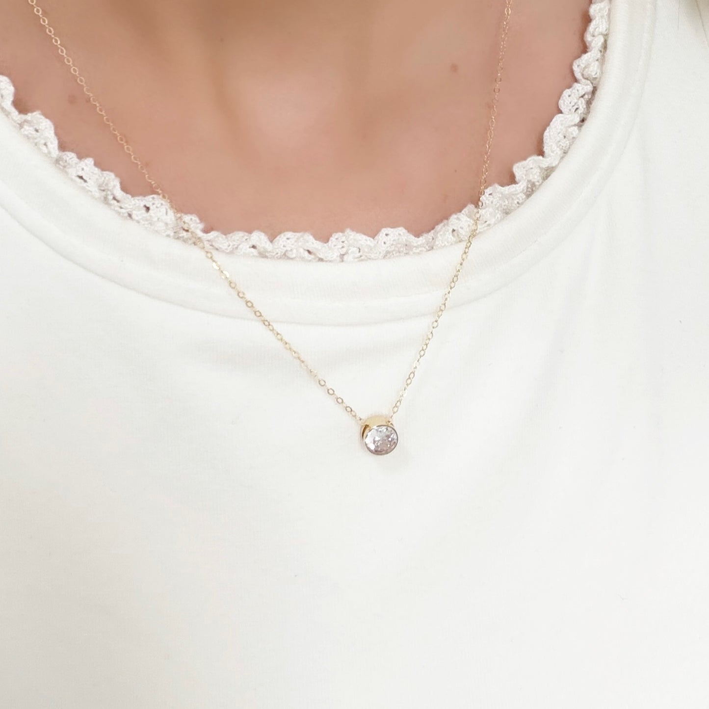 14k Gold Chain Necklace – Dainty Minimalist Crystal Bead Choker, Everyday Jewelry for Women