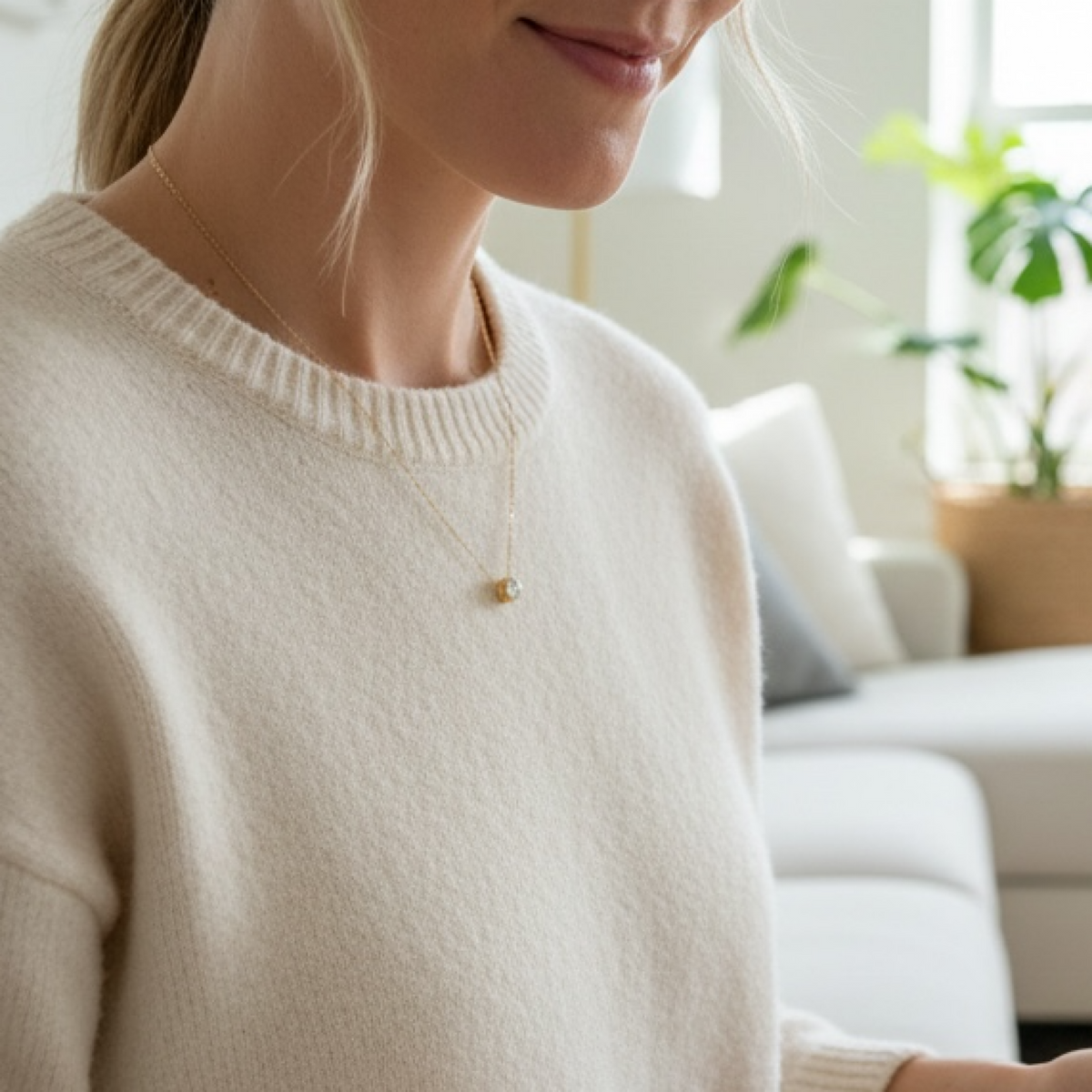 14k Gold Chain Necklace – Dainty Minimalist Crystal Bead Choker, Everyday Jewelry for Women