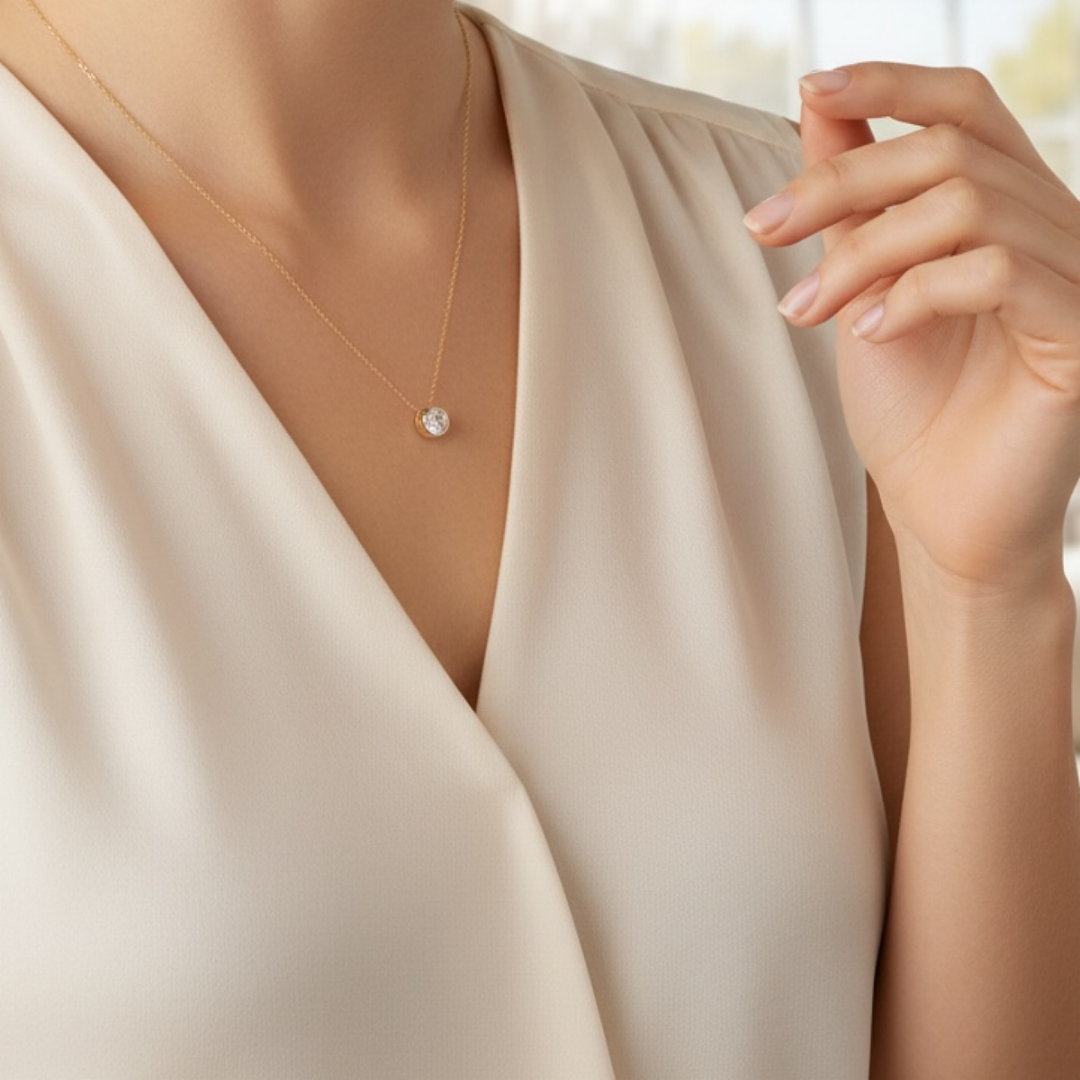 14k Gold Chain Necklace – Dainty Minimalist Crystal Bead Choker, Everyday Jewelry for Women