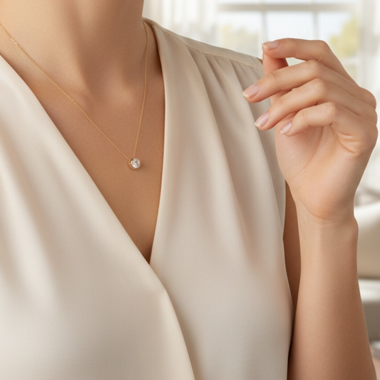 14k Gold Chain Necklace – Dainty Minimalist Crystal Bead Choker, Everyday Jewelry for Women