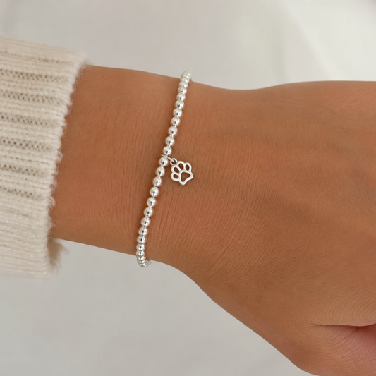 Silver Paw Bracelet – Personalized Initial Bracelet – 14K Gold Filled Custom Letter Bracelet, Dainty Name Jewelry Gift for Her