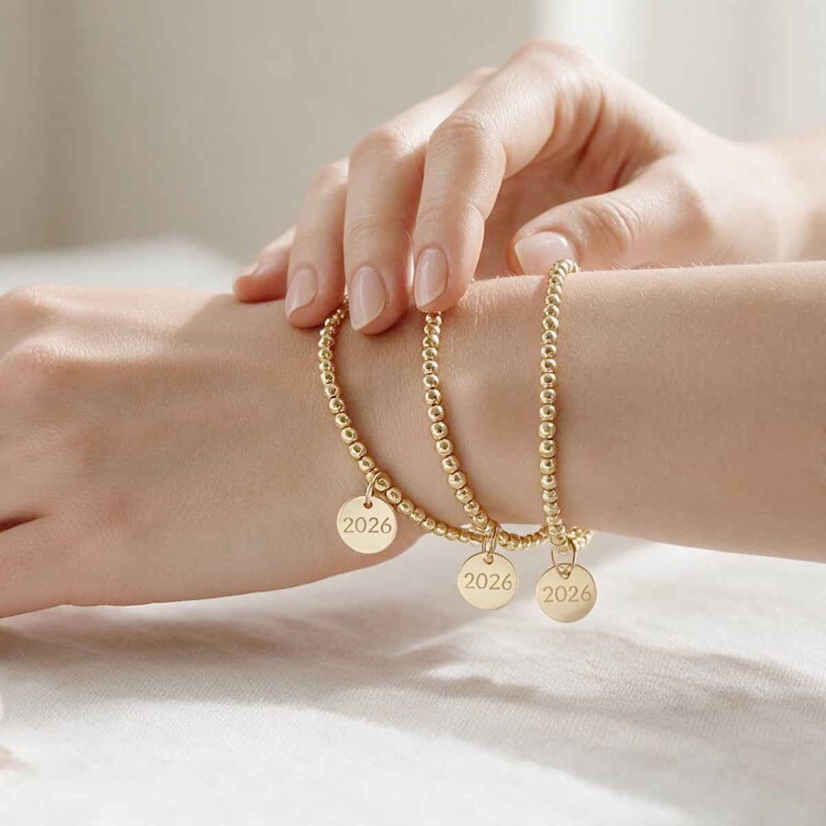 2026/2027 Grad Charm 14K Gold Filled Beaded Stretch Bracelet