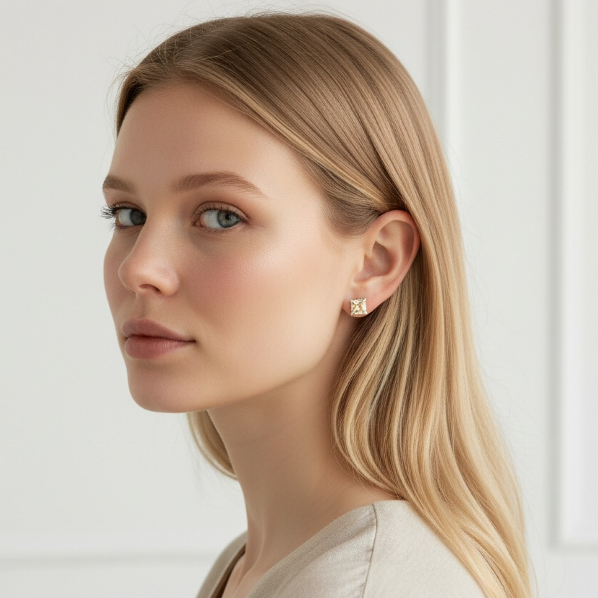 Sterling Silver Champagne Crystal Stud Earrings – 7mm