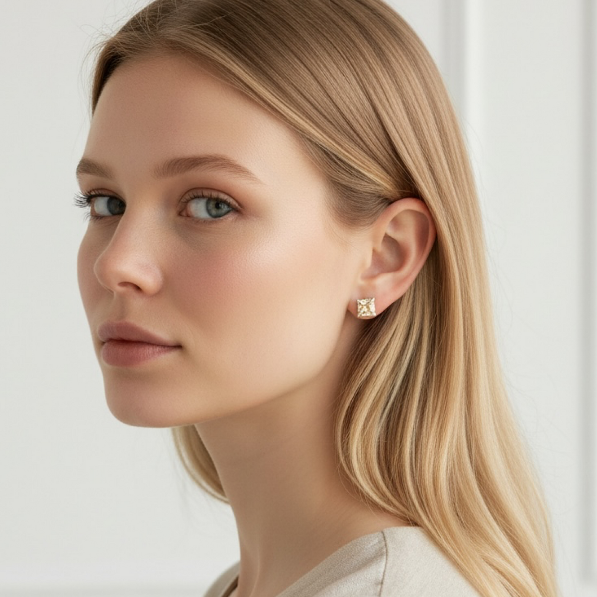 Sterling Silver Champagne Crystal Stud Earrings – 7mm