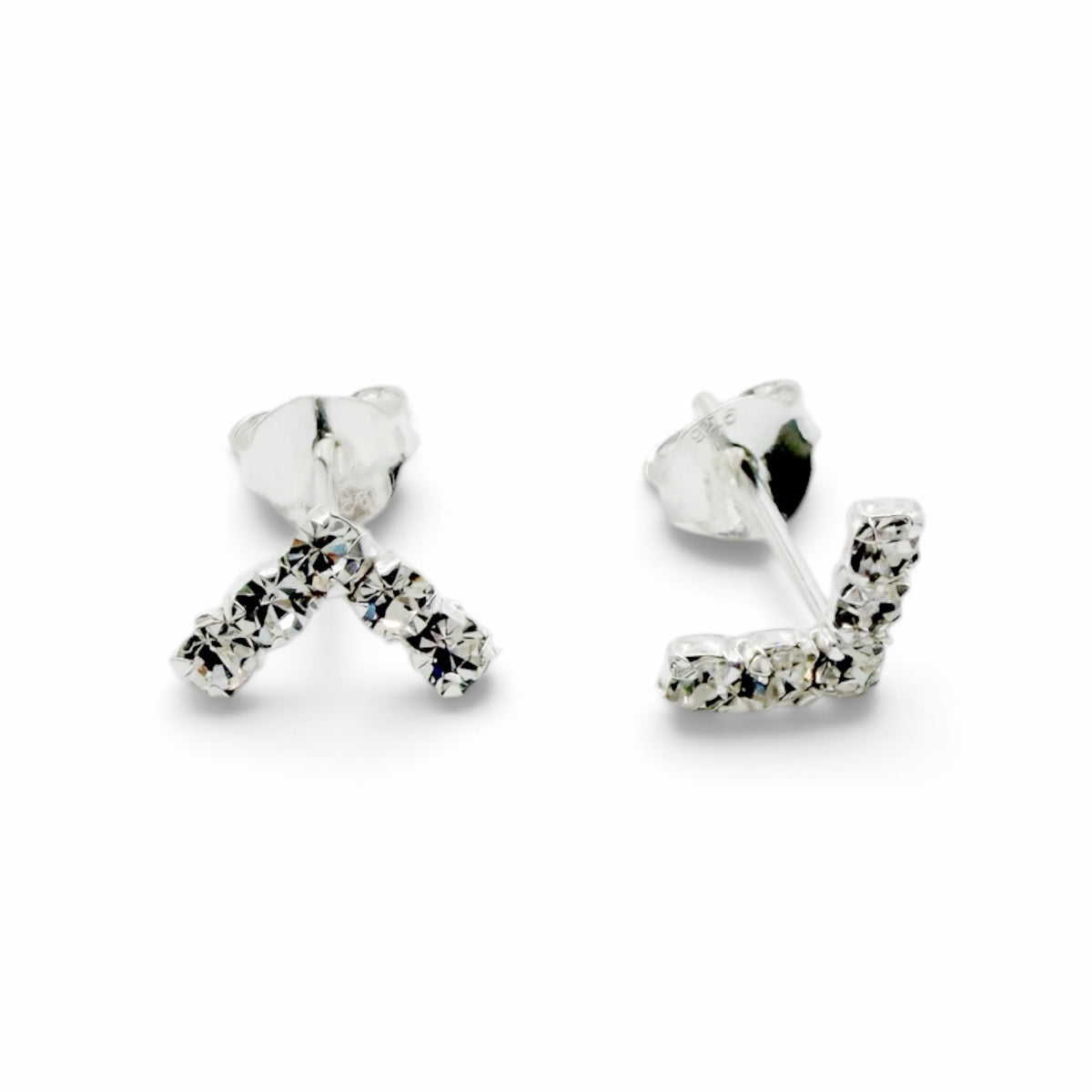 Sterling Silver Crystal V-Shaped Stud Earrings