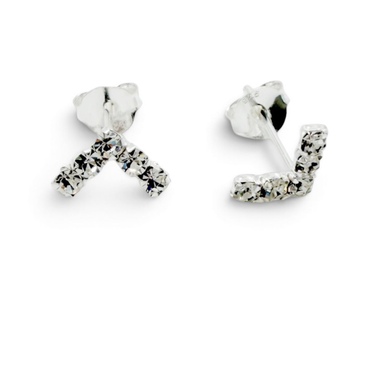 Sterling Silver Crystal V-Shaped Stud Earrings