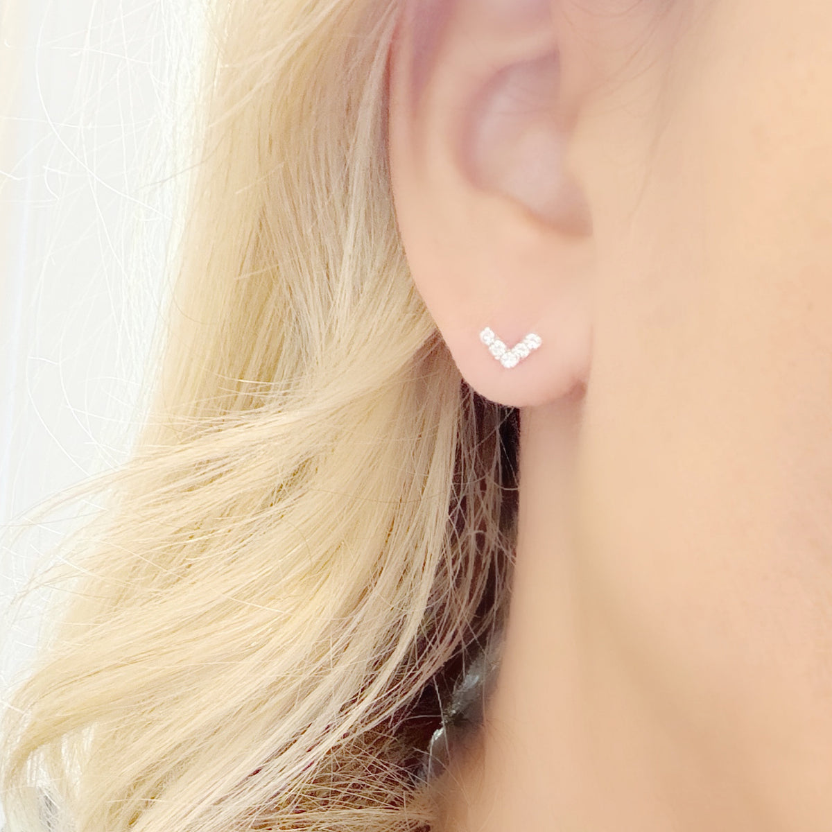 Sterling Silver Crystal V-Shaped Stud Earrings