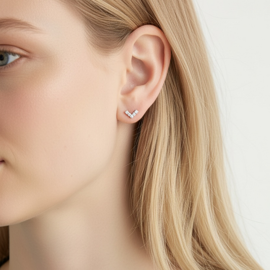 Sterling Silver Crystal V-Shaped Stud Earrings
