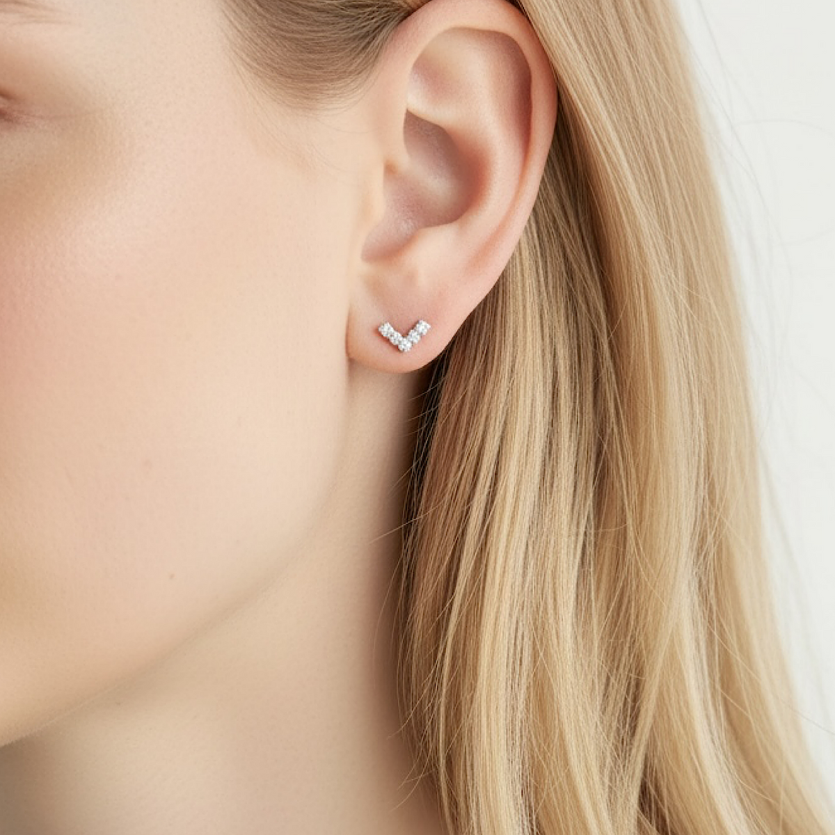 Sterling Silver Crystal V-Shaped Stud Earrings