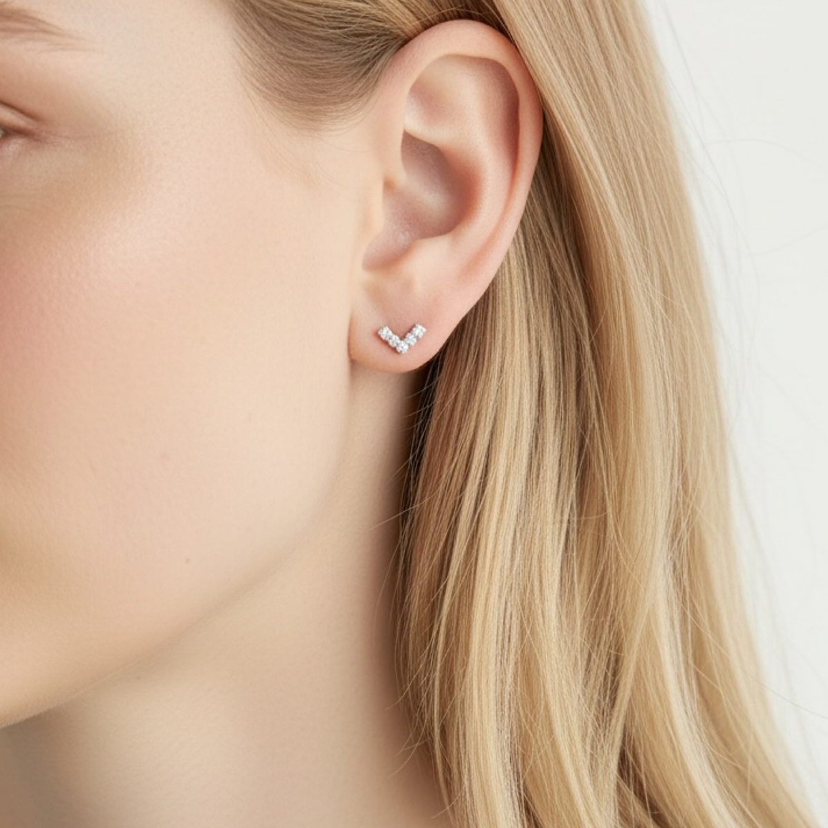 Sterling Silver Crystal V-Shaped Stud Earrings