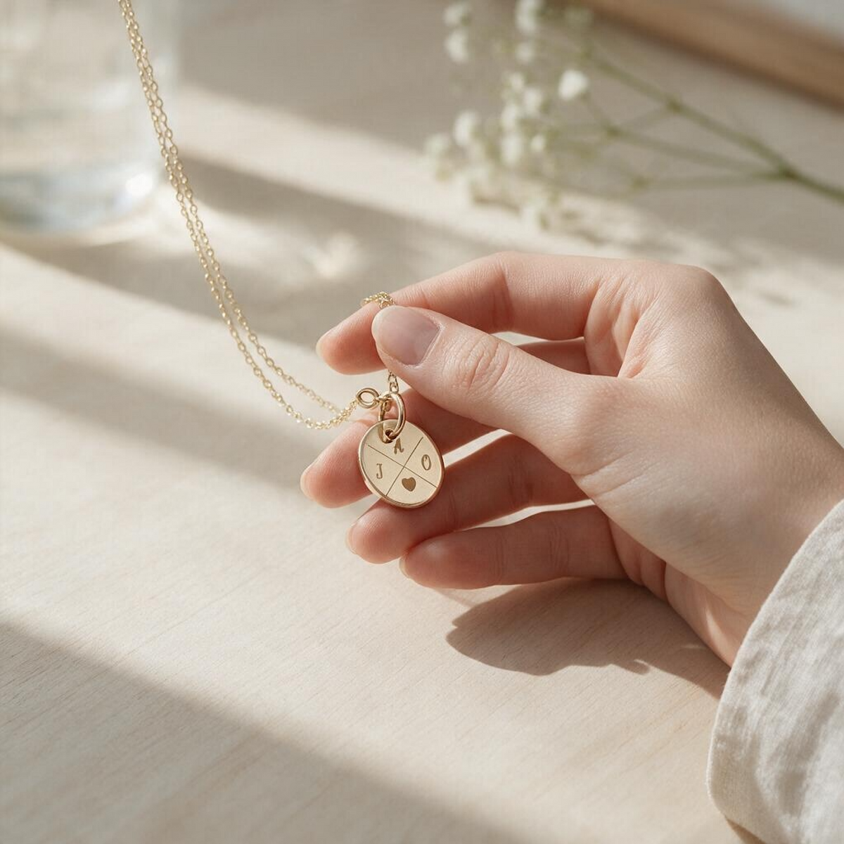 14K Gold Filled Initial & Heart Disc Necklace – Up to 4 Initials
