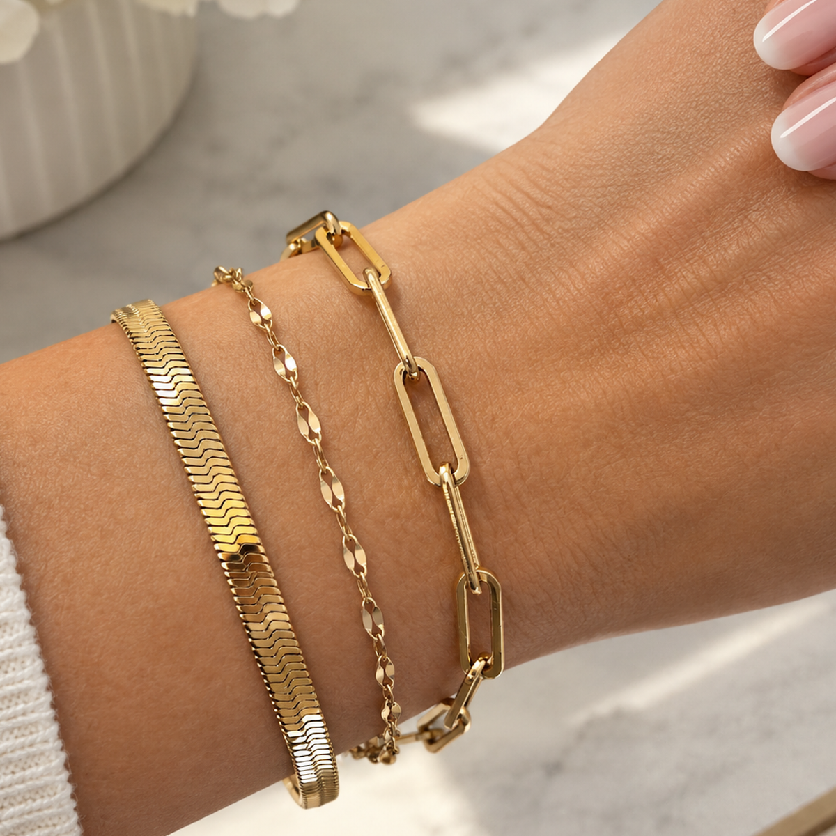 PVD Gold-Coated Stainless Steel Chain Bracelet – 7 Inches
