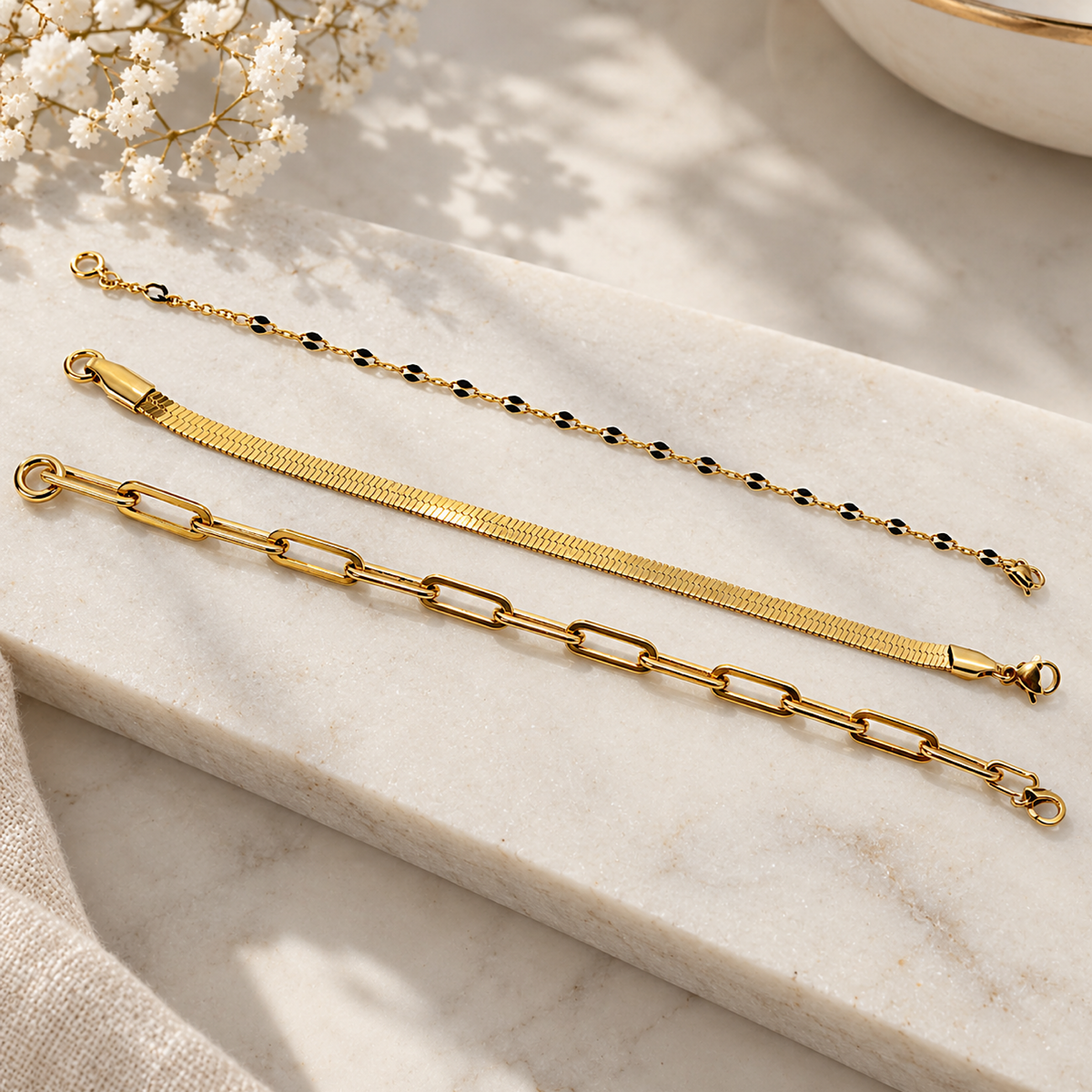 PVD Gold-Coated Stainless Steel Chain Bracelet – 7 Inches