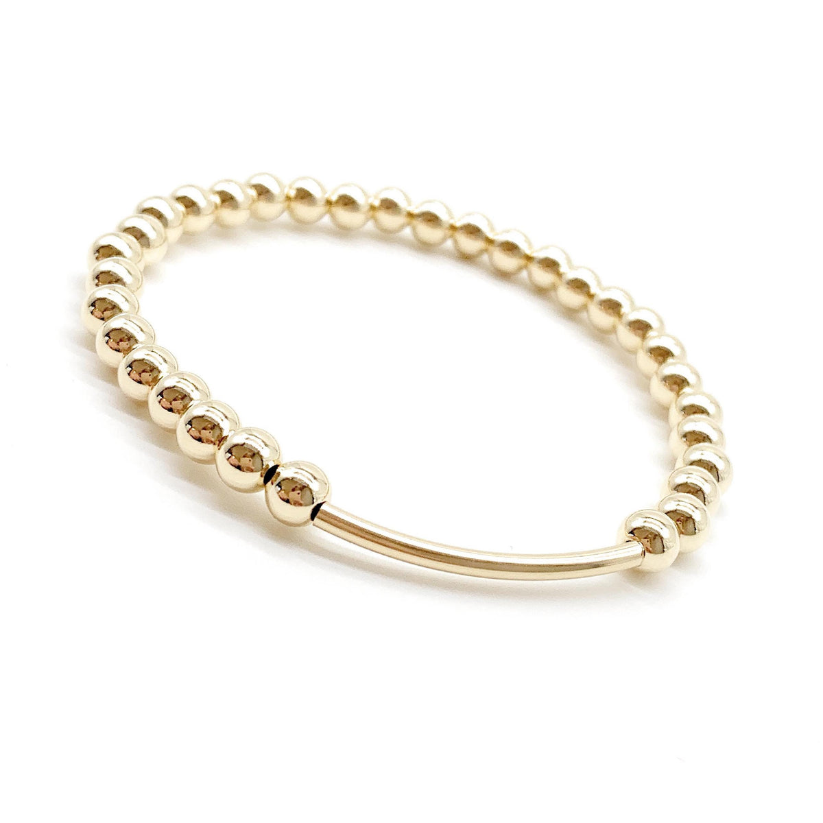 14K Gold-Filled Beaded Stretch Bracelet with Gold Bar