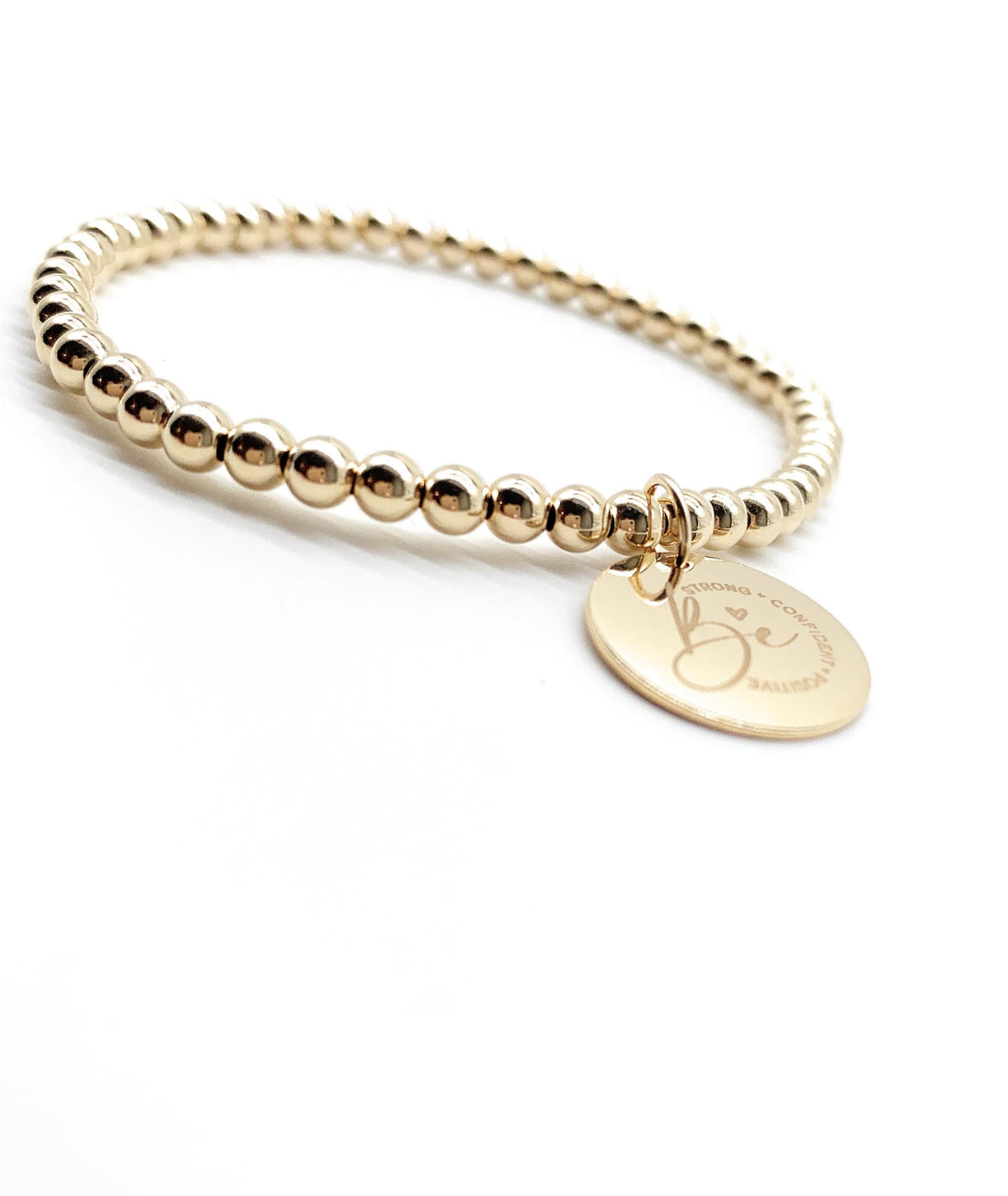 14K Gold-Filled Beaded Stretch Bracelet – Optional Engraved Charm