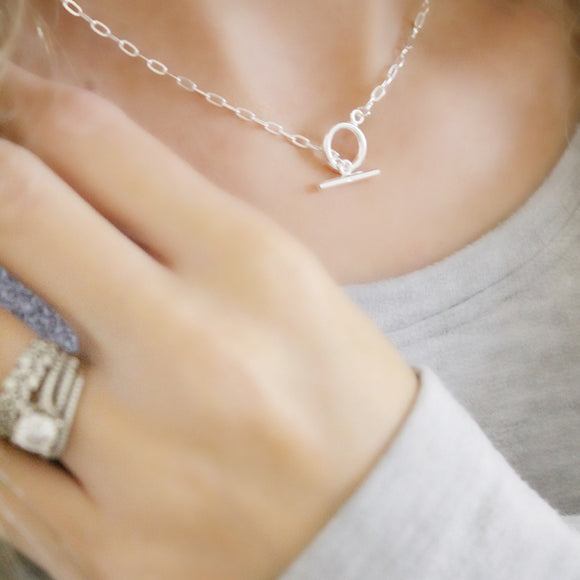 This Beautiful silver chain necklace is made with sterling silver and as a toggle closure. It is prefect everyday statement piece and great for layering. 